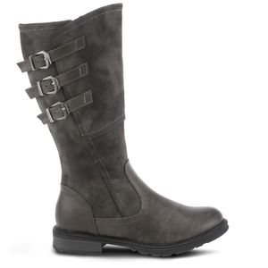Patrizia by Spring Step Dercetis Gray Tall Triple Buckle Faux Fur Lined Boots